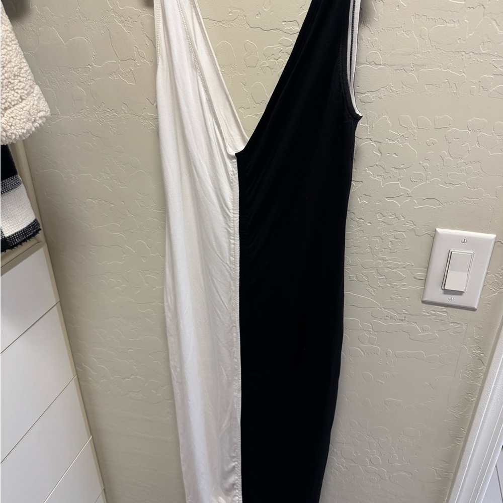 SOLID & STRIPED Black and White Asymmetrical Sheath Dress